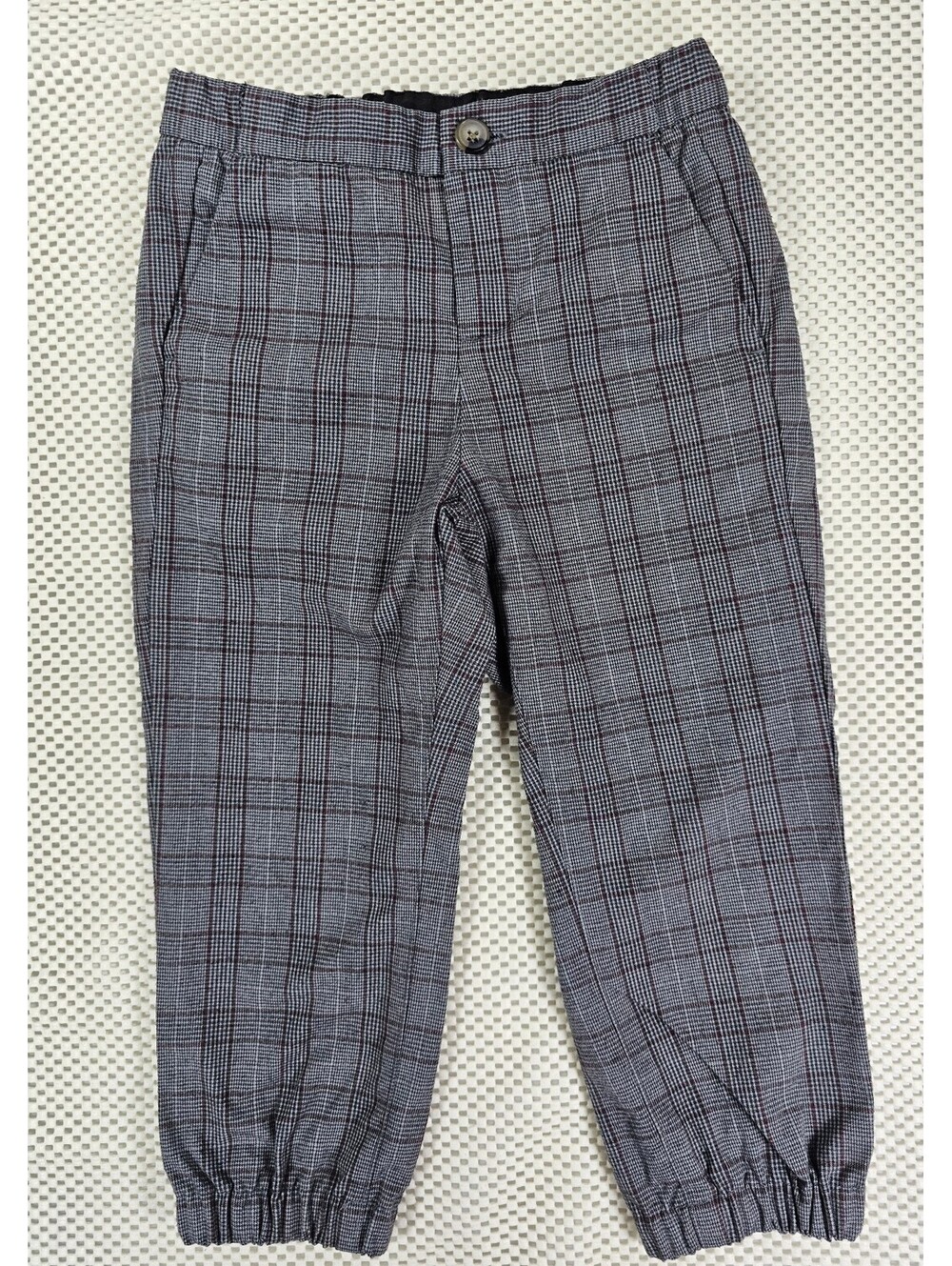 Janie and Jack Gray and Burgundy Plaid Elastic Cuff Pants. Size 3.